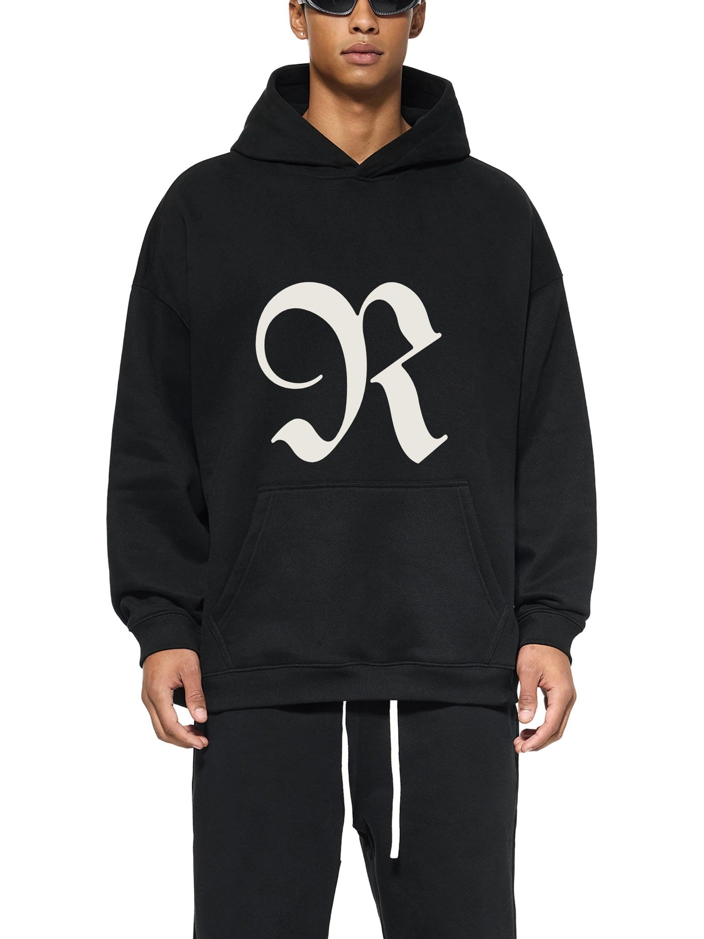 Black hoodie with Old English R print